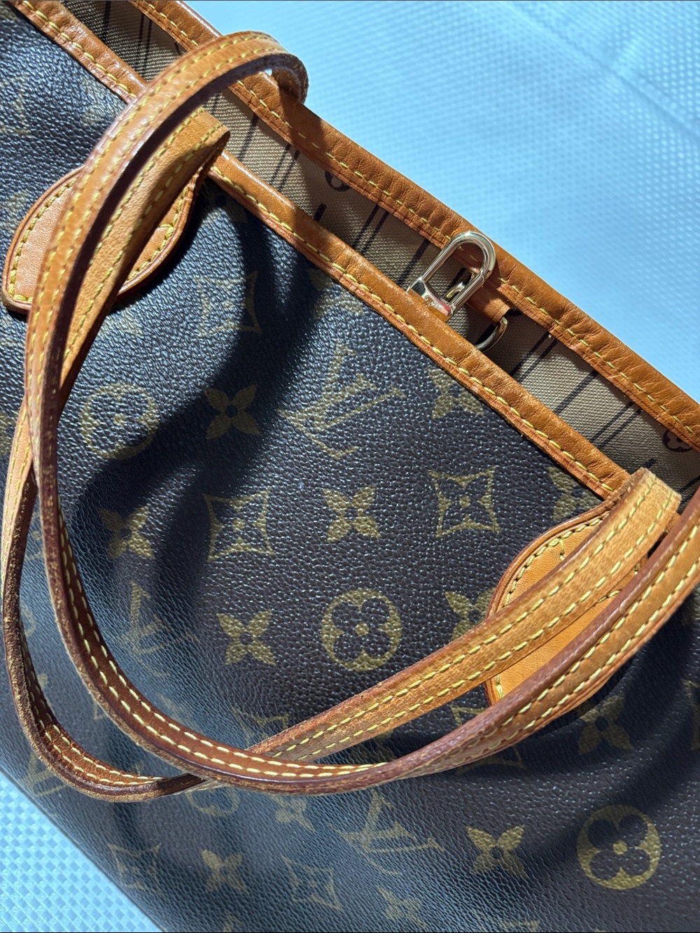 Louis Vuitton Brown Monogram Canvas Tote with Tan Trim and Handles - Picture 6 of 10